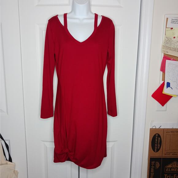 Berryou Red V Neck Midi Dress NWOT Size Medium - Picture 2 of 8